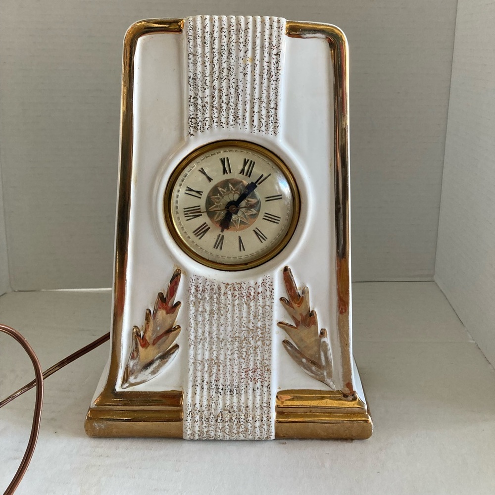 Vintage mid-century modern Lemieux China hand decorated 22 karat gold clock